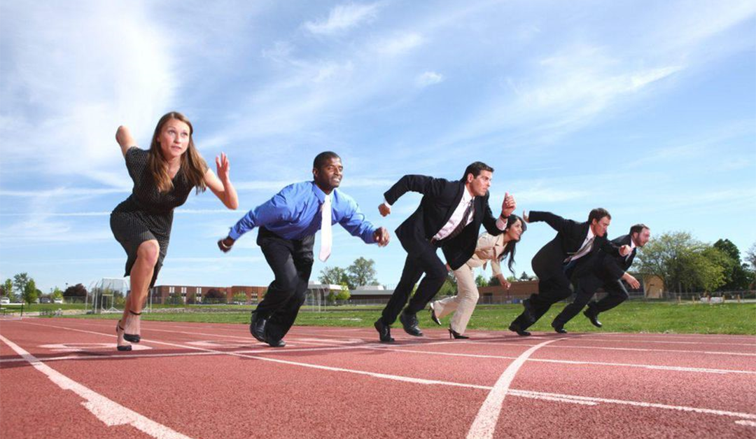 Employees runs to the tracking field