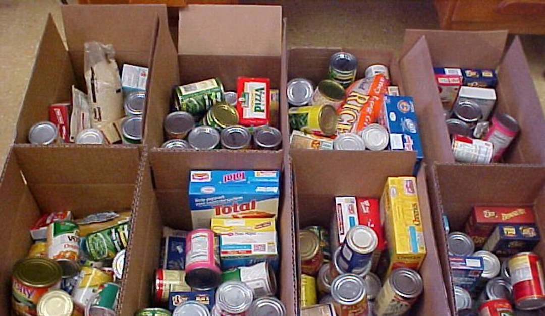 Groceries of canned goods inside the box