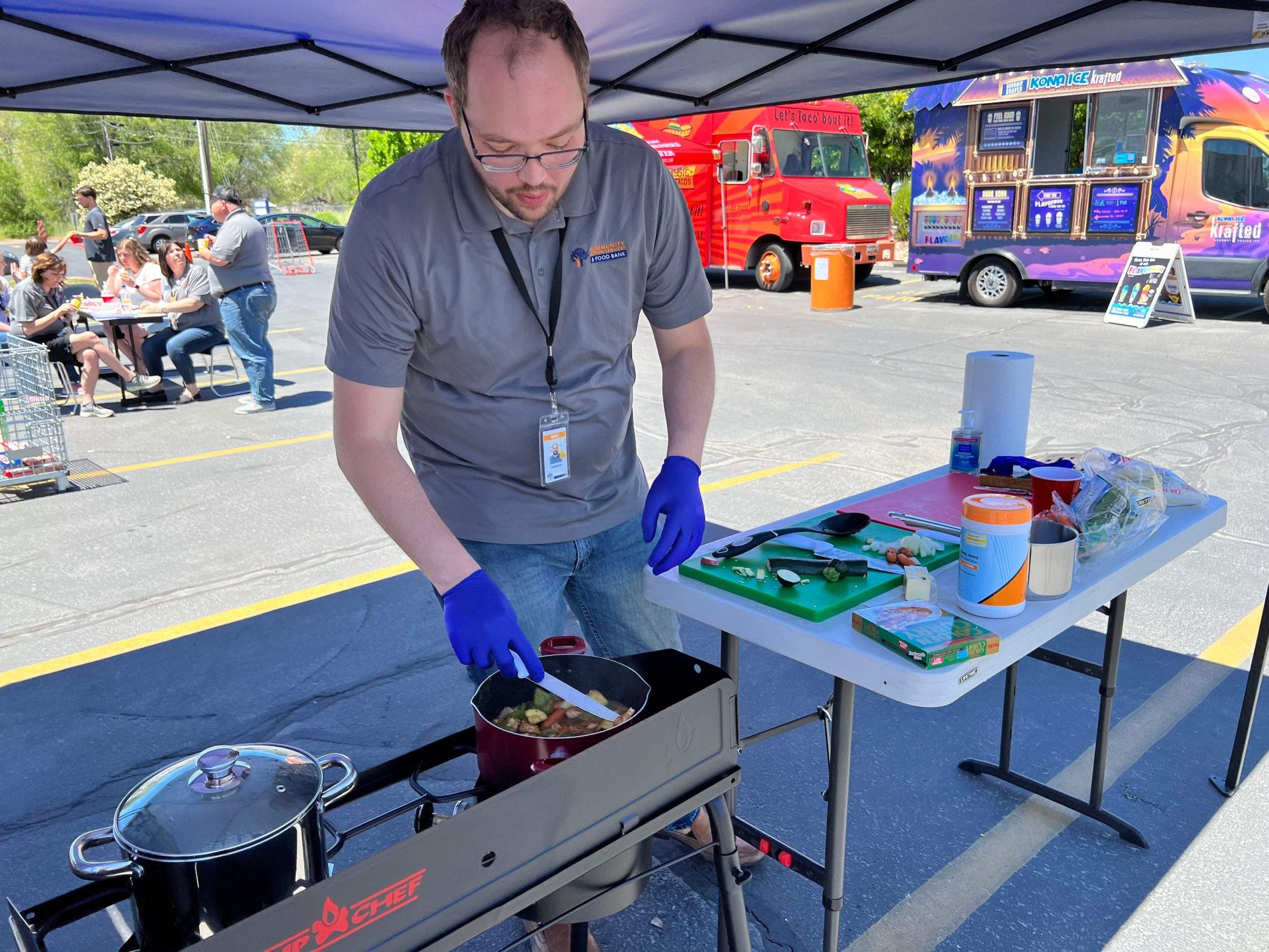 Man cooking on the tent